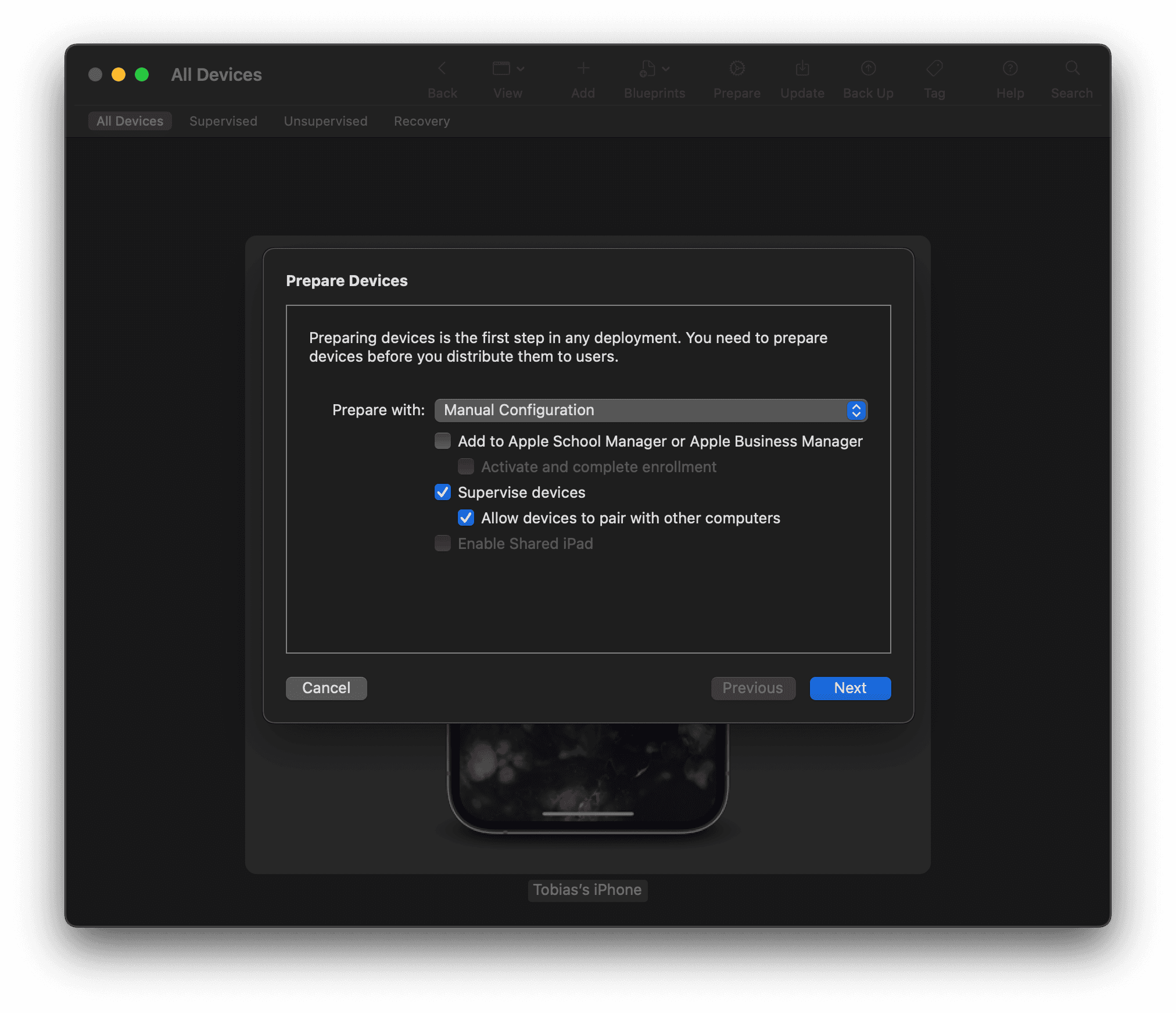 Select manual configuration in Apple Configurator